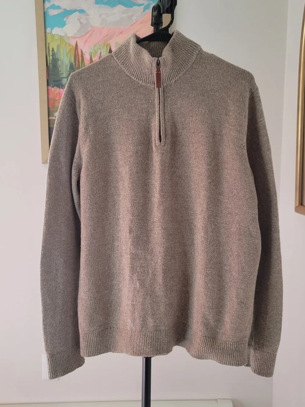 BANANA REPUBLIC Quarter Zip Pullover Sweater Tan Beige Casual Knit Men's Size L